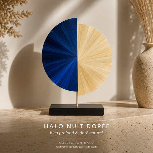 HALO 30 – Sculpture contemporaine en marqueterie de paille –