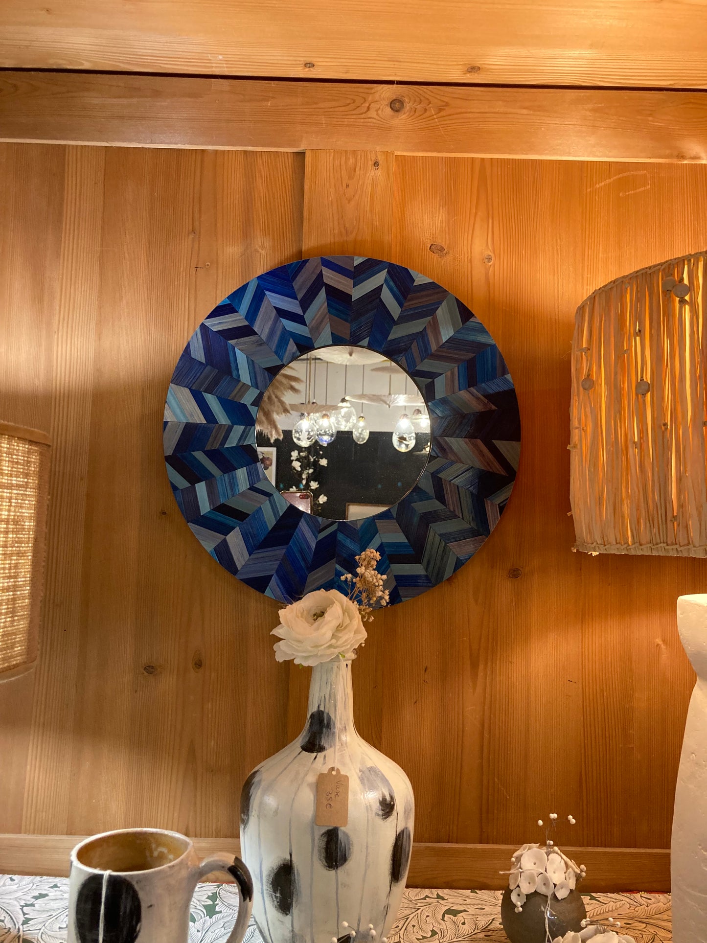 Miroir « Rondeur de paille » bleu