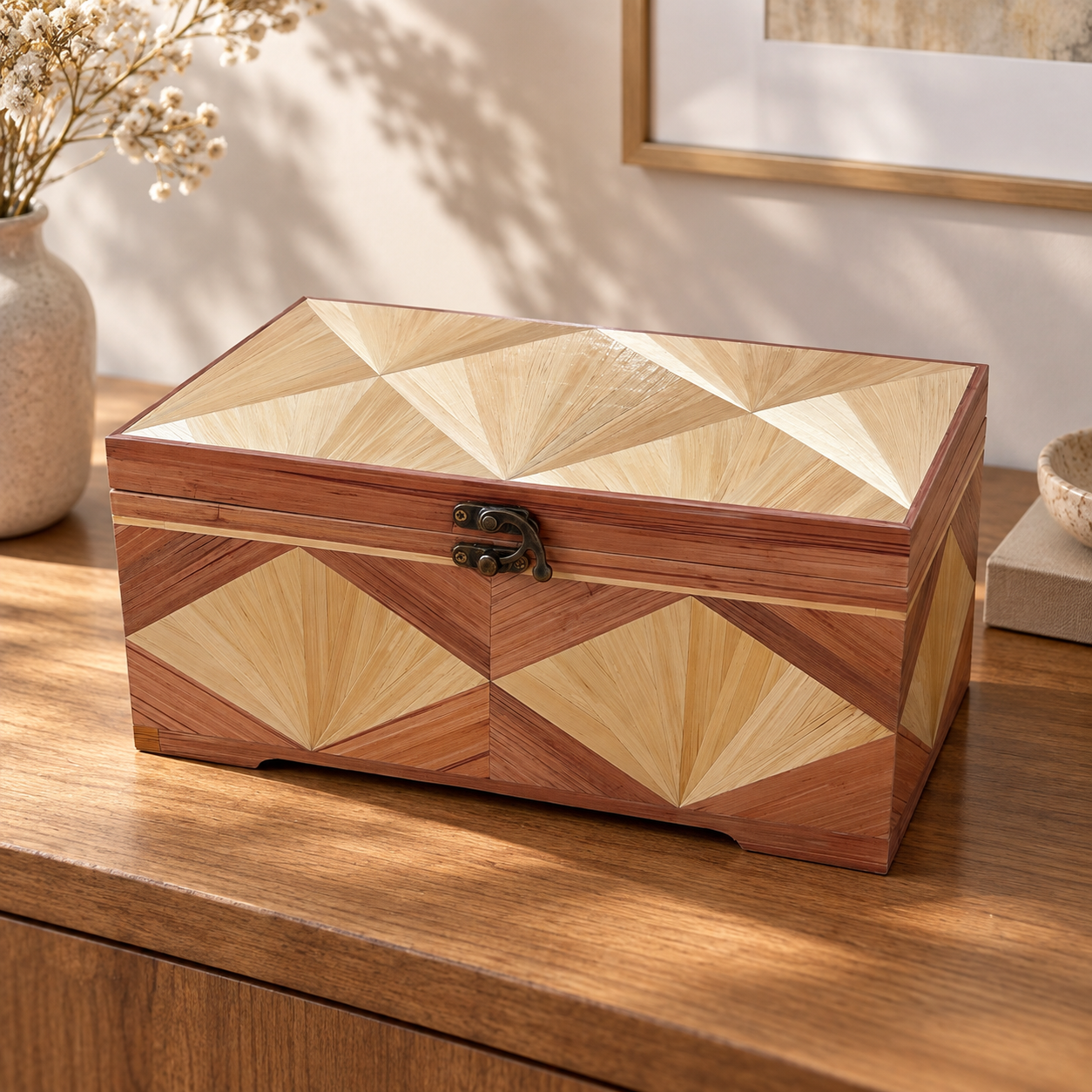 ÉCRIN SOLAIRE
Coffret en bois marqueté de paille – pièce unique