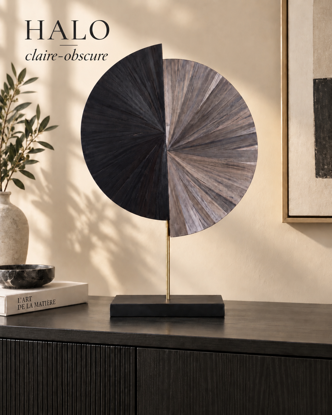 HALO 30 – Sculpture contemporaine en marqueterie de paille –