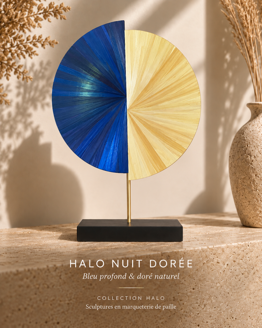 HALO 30 – Sculpture contemporaine en marqueterie de paille –