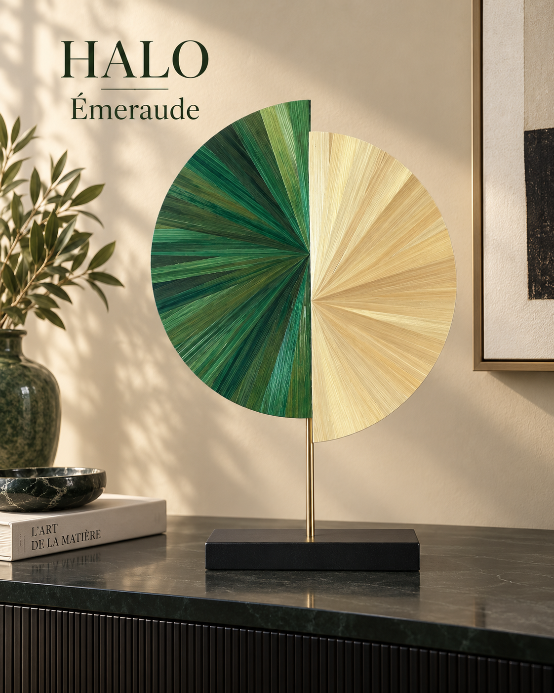 HALO 30 – Sculpture contemporaine en marqueterie de paille –